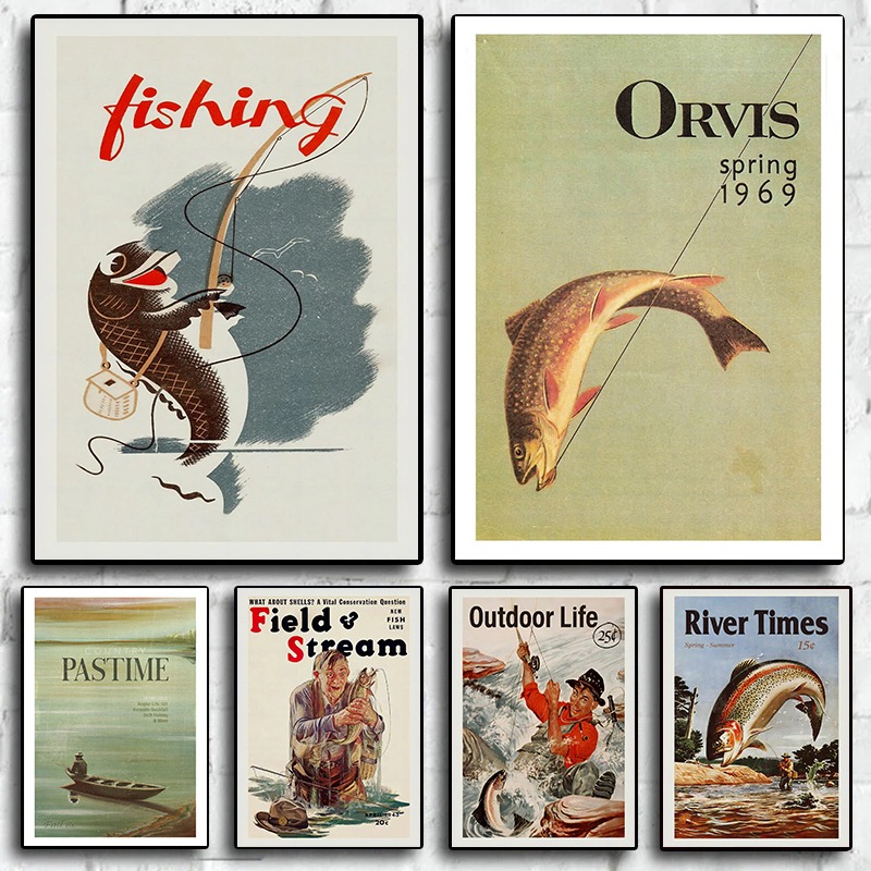 Vintage Fly Fishing Canvas Pri - огляд і ціна Outdoor Hunting Paintings